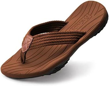 BEMGNAR Men's Flip Flops,Comfort Thong Sandals with Arch Support,Quick-Dry Non-Slip sliders for Outdoor Summer Beach, Brown, 10