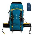 TRAWOC TREKELITE 60L Travel Backpack Hiking Trekking Bag Camping Rucksack for Men & Women with Water Proof Rain Cover/Shoe Compartment MHK004, 3 Year Warranty, English Blue