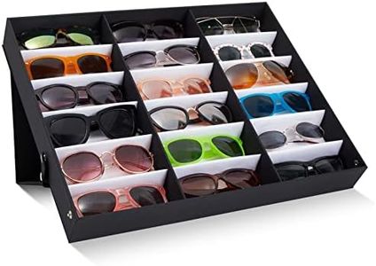 Juvale 18 Slot Sunglass Organizer, Display Case Storage for Women and Men, Eyeglasses (Black, 18.7 x 14.9 x 2.4 In)