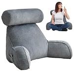 Reading Pillow with Arms | Large Bed Rest Pillow with Detachable Neck Roll | Soft Sitting Support Lumbar Bed Back Rest Cushion for Reading Watching TV Gaming and Relaxing