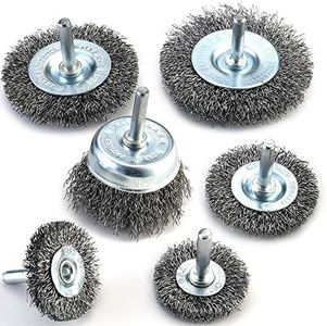 TILAX Wire Brush Wheel Cup Brush Set 6 Piece, Wire Brush for Drill 1/4 Inch Arbor 0.012 Inch Coarse Carbon Steel Crimped Wire Wheel for Cleaning Rust, Stripping and Abrasive, for Drill Attachment