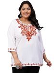 Indietoga Women's Plus Size White Rayon Longline Tunic Tops (10001503_Orange Embroidered_5XL)