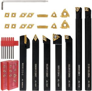 21 PCS Kit,Indexable Lathe Turning Tool,1/2'' 12mm Shank,7Pcs Metal Lathe Cutting Holder with14Pcs Carbide Turning Inserts,Carbide Lathe Turning Tools for Turning Grooving Threading Boring