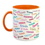 FurnishFantasy Personalised Happy Birthday Ceramic Coffee Mug - Best Birthday Gift for Son, Daughter, Brother, Sister, Gift for Kids, Return Gift - Color - Orange, Name - Vrinda