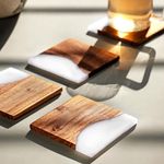 The Home CO. Resin Wood Table Coasters Set of 4 | Tea, Coffee Cup Wooden Coasters | Dinning Table Decor Accessories (Black White & Brown)