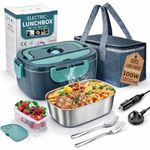100W Electric Lunch Box for Adults, 1.8L Heated Lunch Box, Hot Food Warmer, 12/24/220V Portable Fast Heat Lunchbox with SS Container, Thermal Bag, Car & Home Food Heater for Work, Truck,Office,Travel