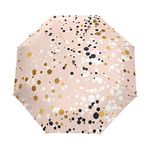 ALAZA Rose Gold Dots Folding Umbrella Rain Sun Compact Automatic Umbrella Sunblock Windproof for Women Men Girls Boys