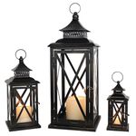 DECORKEY 3PCS (20’’&13’’&9’’) Lanterns Decorative Indoor & Outdoor, Vintage Metal Frame Candle Holders for Front Porch, Patio, Pathway, Balcony, Garden, Yard Decor, Halloween Christmas Decorations