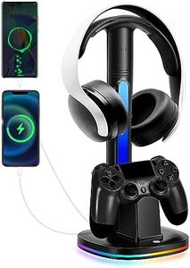 PS4 Controller Charger with RGB Headphone Stand, JDGPOKOO PS4 Controller Charger Dock Station with 2 USB Charging Ports, Headset Stand for PlayStation 4 Charging Station, Black