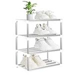 OLYREO White Shoe Rack Small, 4 Tier Stackable Shoe Rack, Mini Shoe Organizers, Lightweight Shoe Shelf Storage Shoe Stand Organizer for Entryway, Hallway Quick Assembly