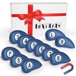 FINGER TEN Golf Club Covers for Irons Magnetic Value 11 Pack, Synthetic Leather Deluxe Head Cover Set Headcovers for Irons Fit Main Iron Clubs (11 Pcs in Blue)