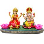 Indian God Ganesha Lakshmi Statue - 5.3”H Indian Idol Laxmi Ganesh Statue with LED Diyas for Diwali Gifts Diwali Decor Home Office Mandir Temple Altar Puja Item Hindu Murti Pooja Sculpture