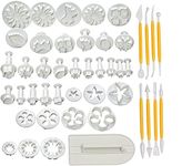 SYGA 48 Pieces Decorating Kit containing 33 Flower Fondant Cake Sugarcraft Cookie Mould with 1 Cake Smoother and 14 Fondant Sticks