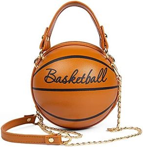 BABABA Women's basketball shoulder bag Messenger Bag handbag mini round bag PU bag, Zipper closure, suitable for women, Brown