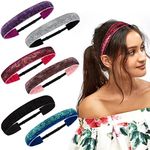 Belle Vous Glitter Elastic Headbands for Girls (6 pack) - Sparkly Stretch Adjustable Non Slip Velvet Head Bands - Fashion Hair Accessories for Gymnastics & Sport - Women Pink, Purple, black Hairband