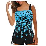 Two Piece Tankini Swimsuit for Women High Neck Tankini Top with Bikini Bottom Tummy Control Bathing Suits Beachwear (B-Royal Blue, XXL)