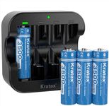 Kratax 1.5V AA Rechargeable Lithium Batteries,3500mWh High Capacity Double AA Li-ion Battery,1600Cycles,Coustant Output for Household Office Devices. (4*AA Batteries with Black USB Charger)