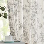 JINCHAN Linen Curtains Floral Curtains for Living Room 84 Inch Length Grey Printed Curtains Rod Pocket Back Tab Farmhouse Peony Flower Patterned Drapes Bedroom Window Curtain Set 2 Panels