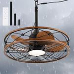 TIFEROR Outdoor Ceiling Fan with Light and Remote Control, 24 "Wet Rated Ceiling Fan with Remote and Light Kit for Gazebo, Porch and Patio