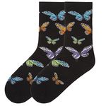 K. Bell Socks Women's Zoo Animals Crew Casual Sock, Colorful Butterflies (Black), Shoe Size: 4-10