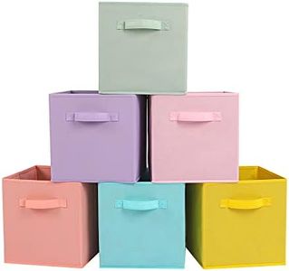 Stero Fabric Storage Bins 6 Pack Fun Colored Durable Storage Cubes with Handles Foldable Cube Baskets for Home, Kids Room, Closet and Toys Organization Cyan, Green, Yellow, Purple, Pink and Peachpuff