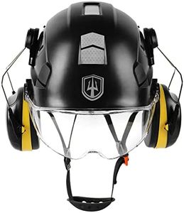 GREEN DEVIL Casque de Protection de Travail avec visière Transparente et Protection auditive - Casque de sécurité ABS réglable - Casque de sécurité ventilé avec Casque Industriel en 397 (Noir)