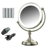 Ovente LED Lighted Makeup Mirror, Dimmable, Battery or USB Adapter Operated (1X/5X, Nickel Brushed)