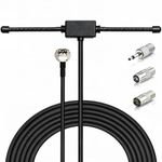 FM DAB Radio Aerial Antenna Indoor 75 Ohm High Gain & 3M Coaxial Cable F Type Male with 3 Adapters for Stereo Receiver HiFi Tuner AV Amplifier Home Cinema System