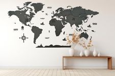 Elk 3D Wooden World Map Wall Decor - Black Color - Perfect Wall Decor for Travel Enthusiasts | Size:L (156x89CM)