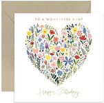 Old English Co. Wonderful Aunt Birthday Card for Her - Floral Heart Painting Gold Foil Card - Cute Birthday Card for Female - Women Birthday Card Gifts - Flower Card | Blank Inside Envelope