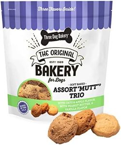 Three Dog Bakery Assort Mutt Cookie Trio, Soft Baked Treats for Dogs, Three Flavor; Oatmeal and Apple, Peanut Butter, and Vanilla, 3 Pound Bulk Resealable Pack