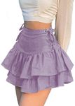 DINGJIUYAN Goth Aesthetic Pleated Skirt Vintage Sexy Ruffle Mini Skirts Streetwear High Waist Eyelet Bandage Summer Casual Skirts Purple XXL