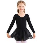 Bezioner Girls Ballet Dress Kids Gymnastics Dance Leotard Costume Dancewear With Skirt (Black Long Sleeve, 130(120-130cm,8-9 Years))