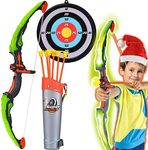 NIDUYONG Bow and Arrow for Kids 8-12, Archery Play Set with Luminous Bow, Toy Set with LED Light, Includes 6 Suction Cup Arrows, Target and Quiver, Indoor & Outdoor Toy for Children Boys & Girls 3-12