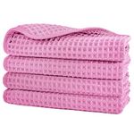 POLYTE Microfibre Lint Free Washcloth Face Towel, 33 x 33 cm, 4 Pack (Pink, Waffle Weave)