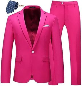 MOGU Mens Slim Fit 2 Piece Suit One Button Notch Lapel Tuxedo for Prom (Suit Jacket + Pants), Hot Pink, 30