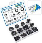 MroMax 630Pcs Internal Tooth Star Lock Washers 9 Sizes Quick Speed Locking Washers Assortment Kit 65Mn Steel Push on Retaining Clips Fasteners Black Oxide Finish M2 M2.5 M3 M4 M5 M6 M8 M10 M12