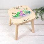 Personalised Children's Wooden Stool, Baby Dinosaur Theme. Birthday, Christening Or Baptism Gift.