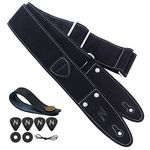 Nefelibata Guitar Strap, 2" Full Grain Leather Guitar Straps with Pick Pocket for Bass, Electric & Acoustic Guitar, Come with Guitar Picks,Strap Button and Strap Locks(Star Black)