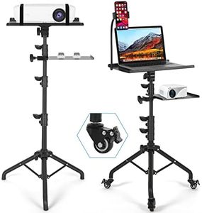 Tossbiss Projector Tripod Stand with 2 Shelves, Laptop Tripod on Wheels, Portable Projector Floor Stand Adjustable Height 25.9 to 51.8 Inch with Phone Holder