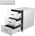 GarveeLife Outdoor Kitchen Drawers - Stainless Steel Flush Mount Triple Access BBQ Drawers, with Divider, Venting Panel for BBQ Island Patio Grill Station,14W x23D x 21H inch