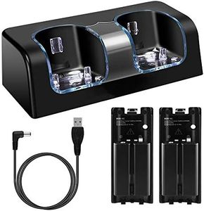 Wii Charging Station for Remote Controller, Dual Charger Dock with 2 Rechargeable Batteries LED Indicator USB Charging Cord -Black