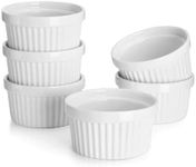 Sweese 8 oz Ramekins Set of 6, Creme Brulee Ramekins Oven Safe, Porcelain Ramiken Set, Souffle, Custard Cups for Baking and Ice Cream Bowl, White