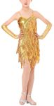 Happy Cherry Girls Latin Dance Dress Fringe Sequins Skirt Costume Sparkling for Kids Halter Sleeveless Tassels Dancewear Gold