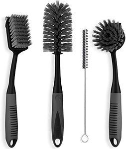 Dish Brush Set of 4 with Bottle Water Brush, Dish Scrub Brush, Scrubber Brush and Straw Brush - Kitchen Scrub Brushes Ergonomic Non Slip Long Handle for Cleaning Cleaner Wash Dish Sink Dishes Cup Pot