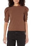 The Drop Women's Mariko Puff-Sleeve Crew-Neck Stretch Jersey T-Shirt, Coffee Bean, S