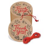 FlyBuy Hub Thank You Cards Gift Tags Kraft Paper Hang Tags Wedding Party Favor, Birthday Party, Handmade Tag, Eco-Friendly, Brown Tags with Thread Pack Of 50 (Design 3)