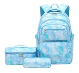 SellerFun School Backpack Sets 3pcs Stars Prints Daypack For Teens Girls Primary School Students(Blue Stars,22 Liters)