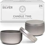 Hearts & Crafts Candle Tins Empty Metal Cans 8 oz Silver - Set of 24 Round Candle Containers with Lids for Candle Making - Storage, and Crafting - Durable and Reusable Silver Metal Tins