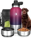 Hemli 32 oz. Dog Water Bottle, Insulated Travel Stainless Steel Pet Bottle Dispenser Portable Food and Bowl for Dogs with Carrying Case Walking Canteen Kit Black